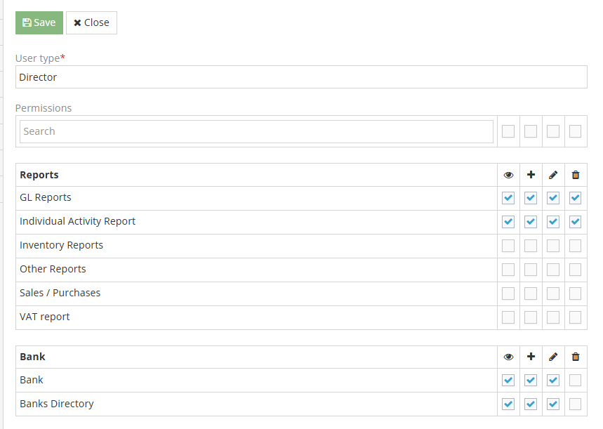 Permission set editing window